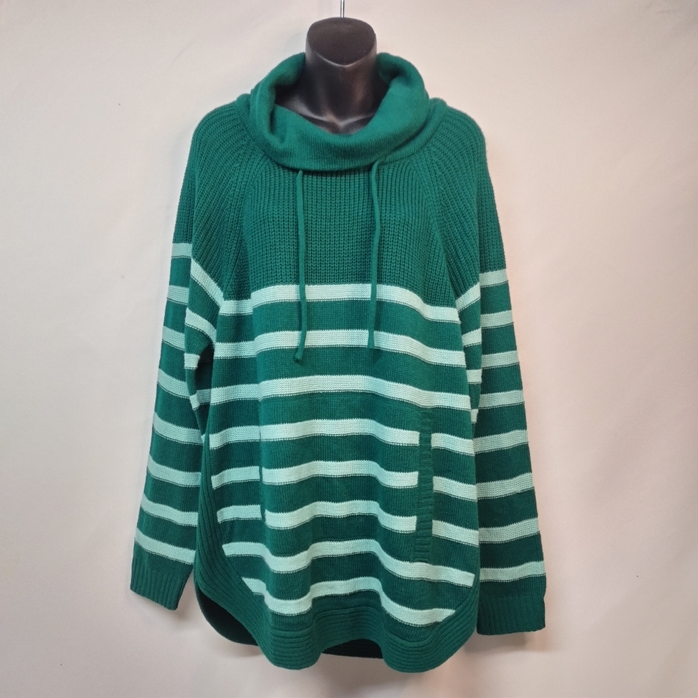 St. John's Bay Women's Green Striped Turtle Neck Sweater Size XL